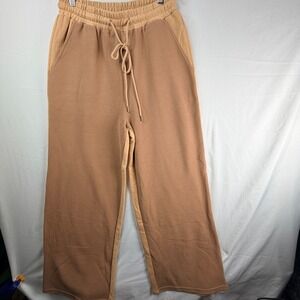Ces Femme Tan Waffle Knit Wide Leg Lounge Pants STIN70088 Camel Joggers Medium